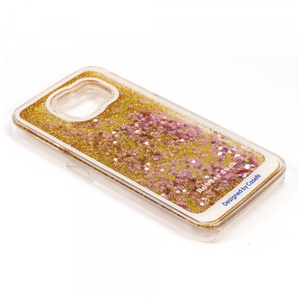 Wholesale Samsung Galaxy S6 Edge Glitter Shake Shake Star Dust Case (Gold Hot Pink)